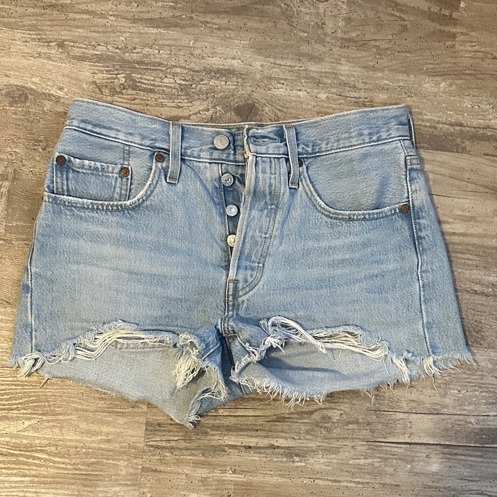 Levi's Light Blue Frayed Jean Shorts